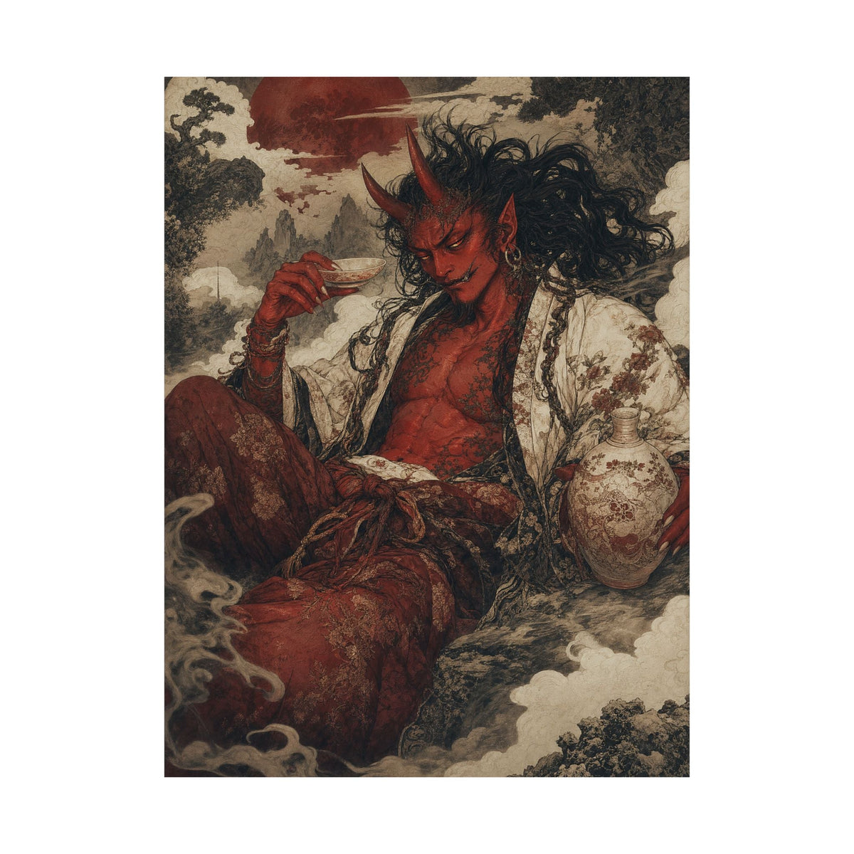 Shuten Doji Sake Demon - Japanese Mythology Art Print (Matte Poster) - Moikas