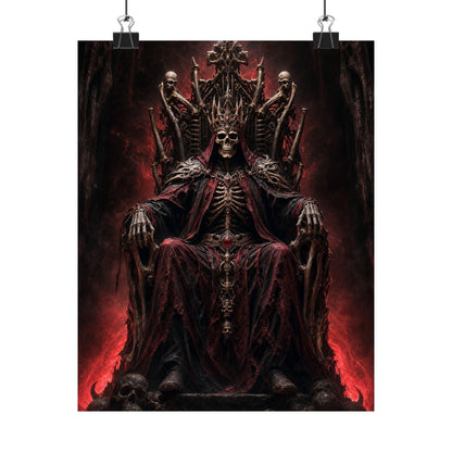 Skeletal King On Throne Of Bones - Dark Fantasy Art Print (Matte Poster) - Moikas