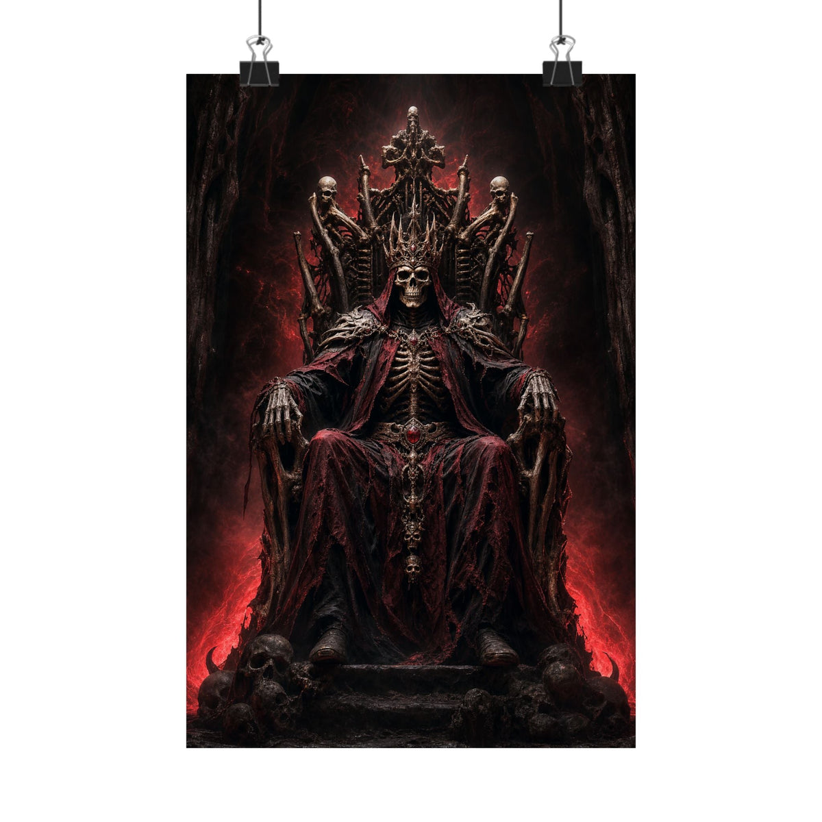 Skeletal King On Throne Of Bones - Dark Fantasy Art Print (Matte Poster) - Moikas