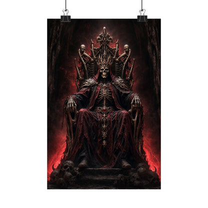 Skeletal King On Throne Of Bones - Dark Fantasy Art Print (Matte Poster) - Moikas