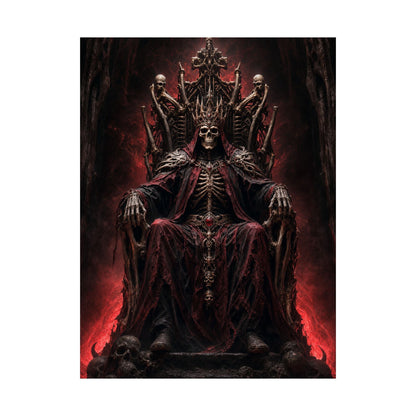 Skeletal King On Throne Of Bones - Dark Fantasy Art Print (Matte Poster) - Moikas