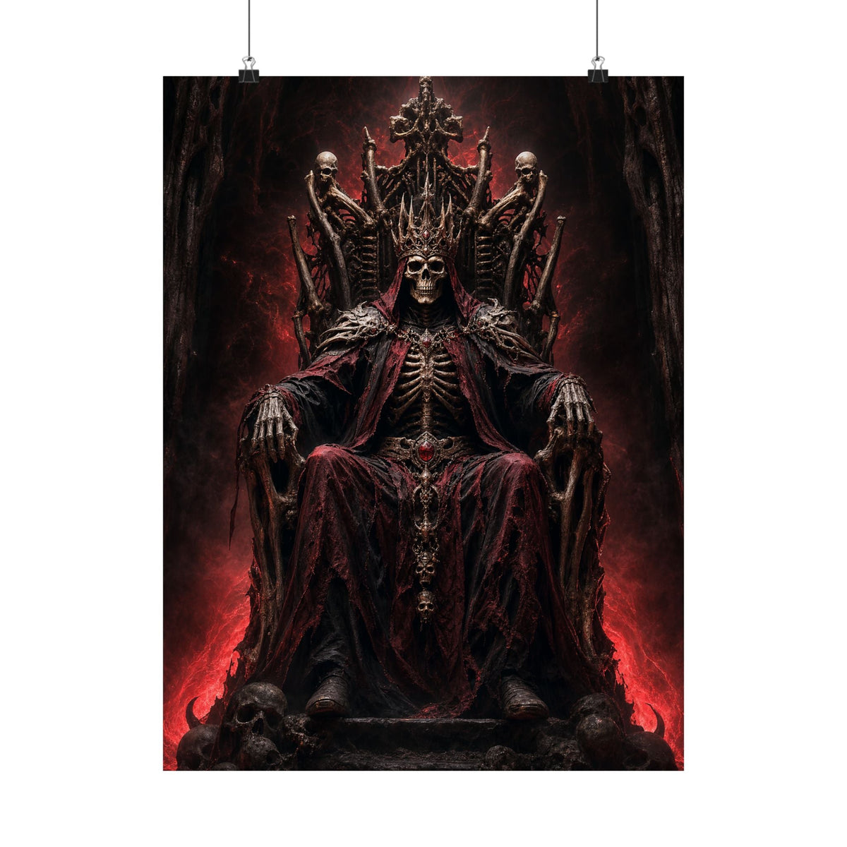 Skeletal King On Throne Of Bones - Dark Fantasy Art Print (Matte Poster) - Moikas
