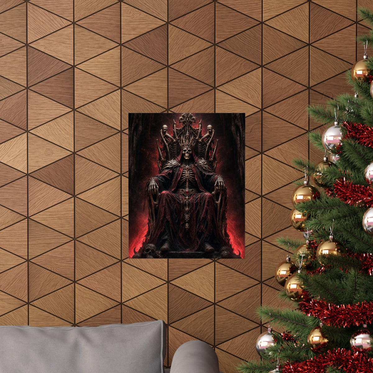 Skeletal King On Throne Of Bones - Dark Fantasy Art Print (Matte Poster) - Moikas