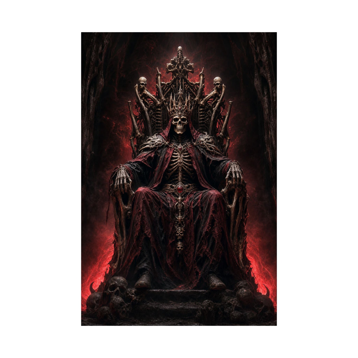 Skeletal King On Throne Of Bones - Dark Fantasy Art Print (Matte Poster) - Moikas
