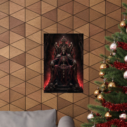 Skeletal King On Throne Of Bones - Dark Fantasy Art Print (Matte Poster) - Moikas