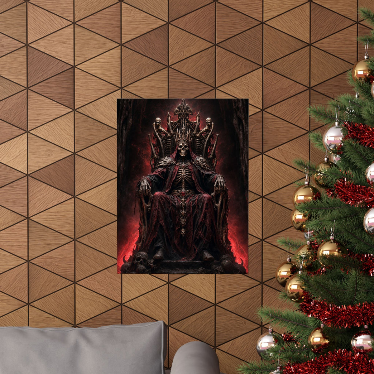 Skeletal King On Throne Of Bones - Dark Fantasy Art Print (Matte Poster) - Moikas