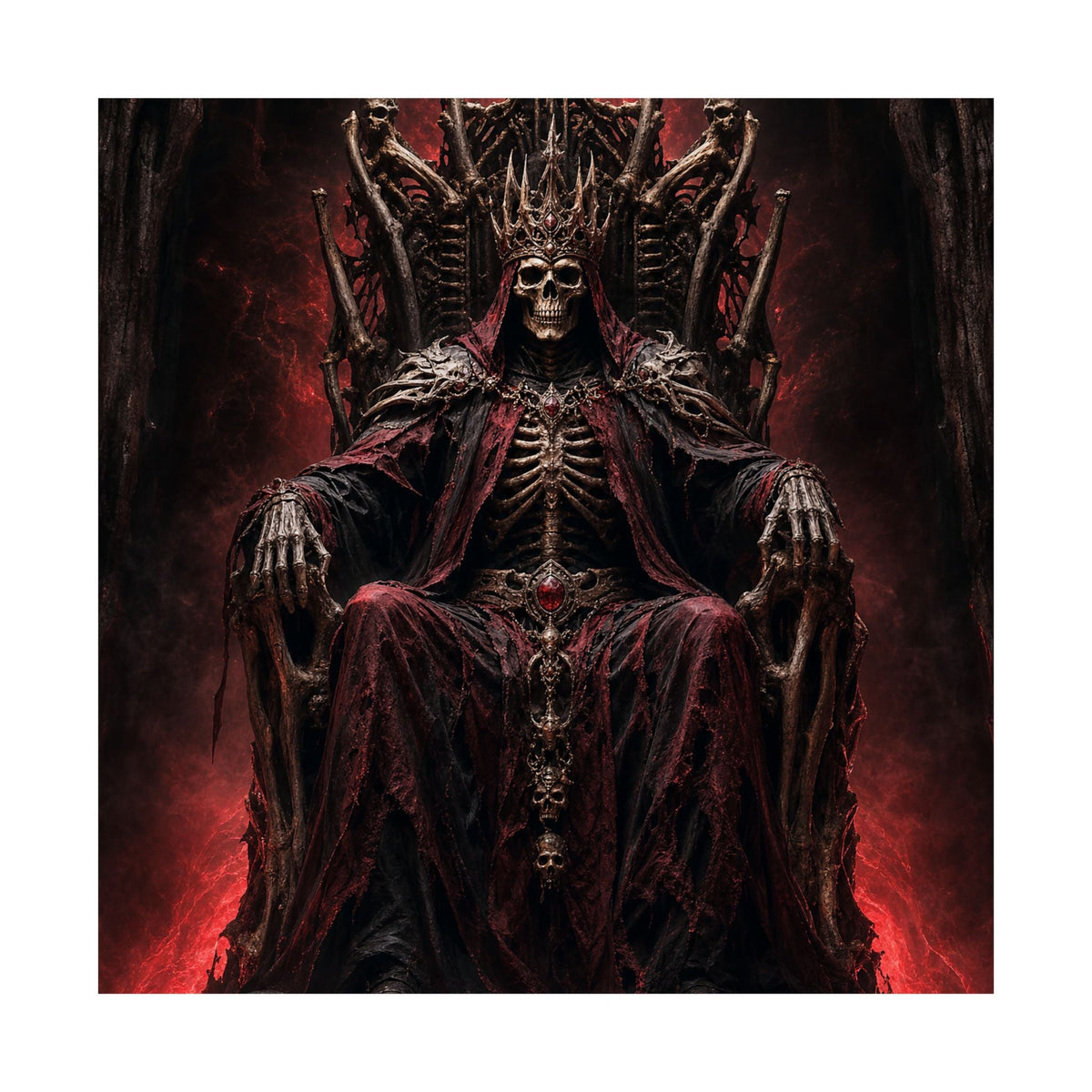 Skeletal King On Throne Of Bones - Dark Fantasy Art Print (Matte Poster) - Moikas