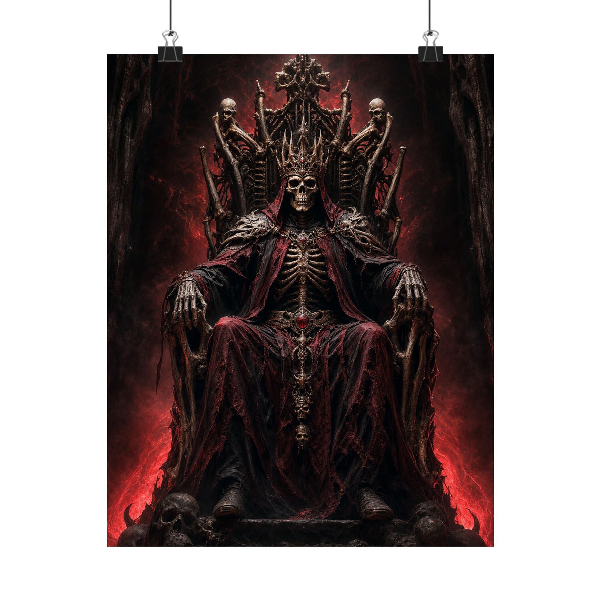 Skeletal King On Throne Of Bones - Dark Fantasy Art Print (Matte Poster) - Moikas