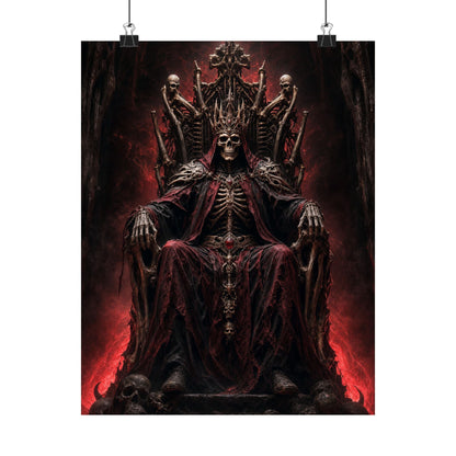 Skeletal King On Throne Of Bones - Dark Fantasy Art Print (Matte Poster) - Moikas