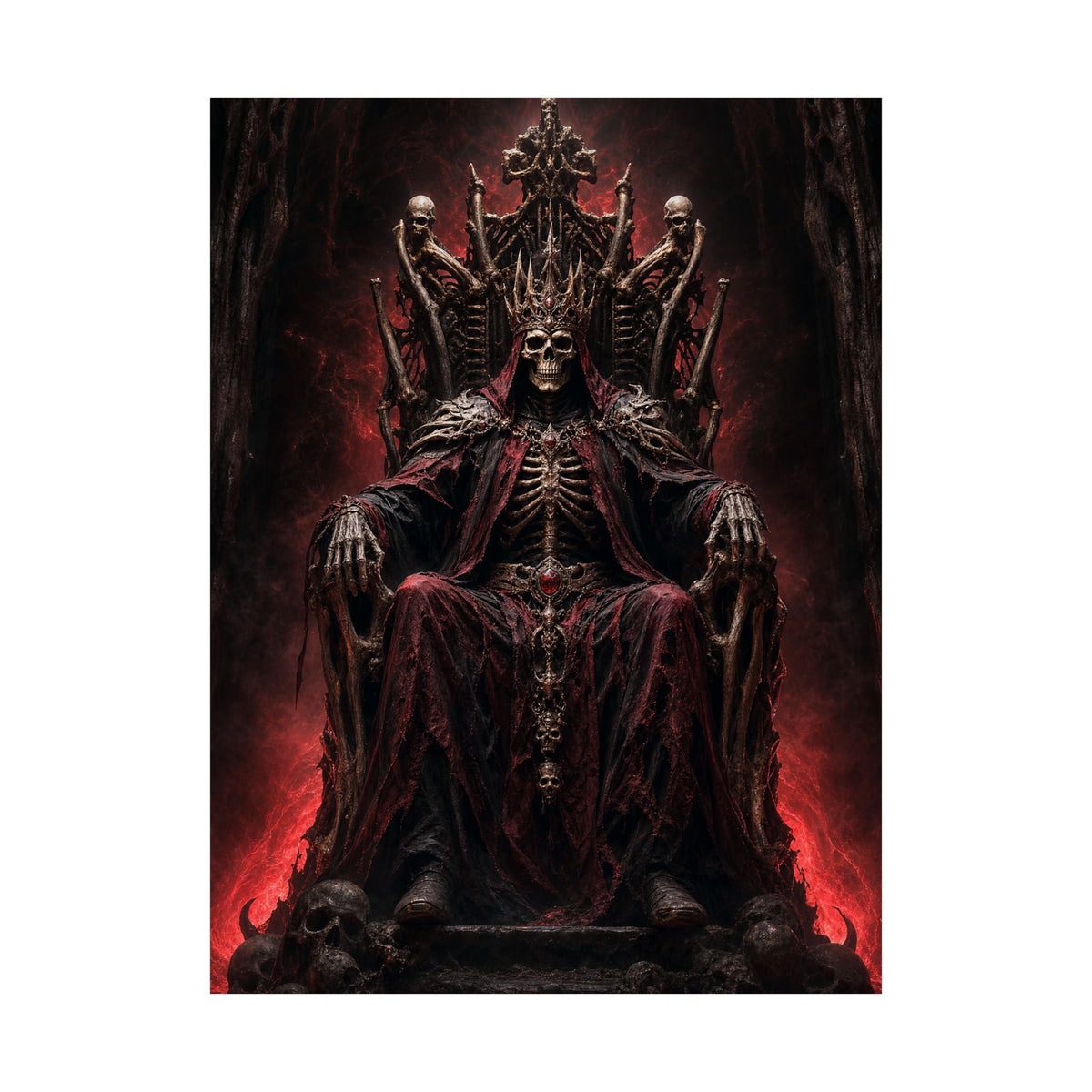 Skeletal King On Throne Of Bones - Dark Fantasy Art Print (Matte Poster) - Moikas