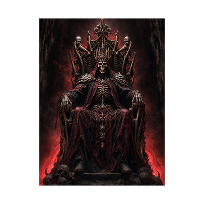 Skeletal King On Throne Of Bones - Dark Fantasy Art Print (Matte Poster) - Moikas