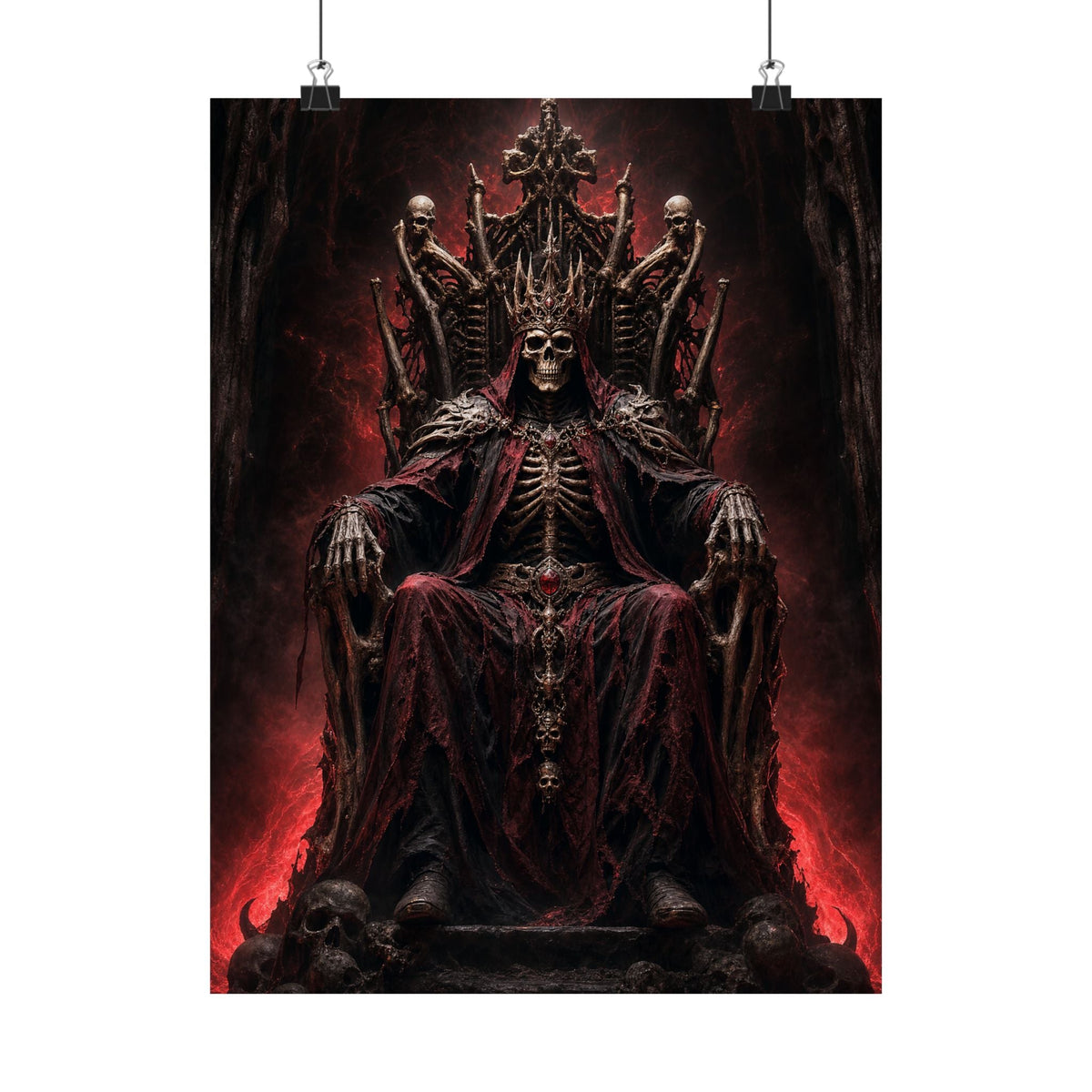 Skeletal King On Throne Of Bones - Dark Fantasy Art Print (Matte Poster) - Moikas