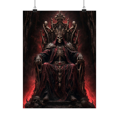 Skeletal King On Throne Of Bones - Dark Fantasy Art Print (Matte Poster) - Moikas