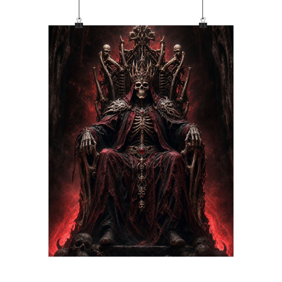 Skeletal King On Throne Of Bones - Dark Fantasy Art Print (Matte Poster) - Moikas
