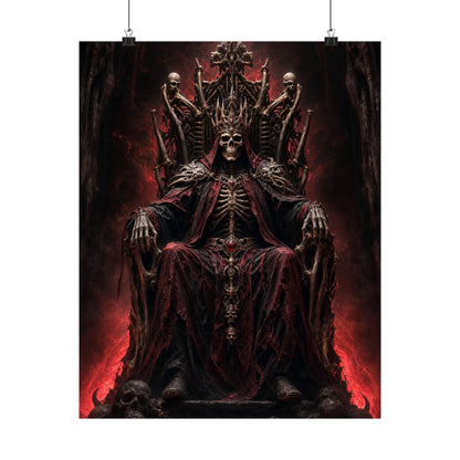 Skeletal King On Throne Of Bones - Dark Fantasy Art Print (Matte Poster) - Moikas