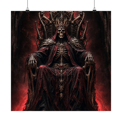 Skeletal King On Throne Of Bones - Dark Fantasy Art Print (Matte Poster) - Moikas
