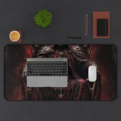 Skeletal King On Throne Of Bones - Dark Fantasy Gaming Desk Mat - Moikas
