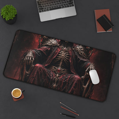 Skeletal King On Throne Of Bones - Dark Fantasy Gaming Desk Mat - Moikas