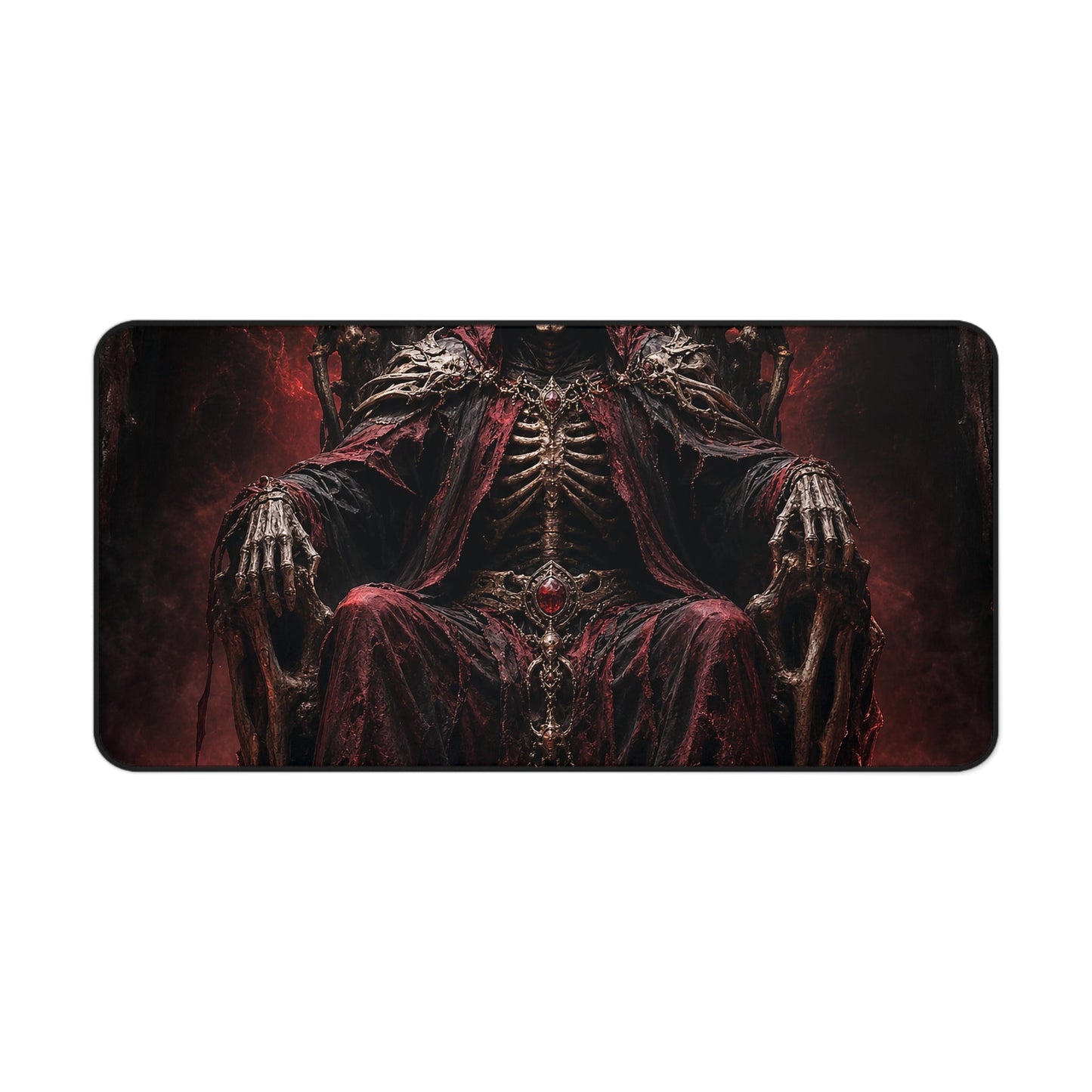 Skeletal King On Throne Of Bones - Dark Fantasy Gaming Desk Mat - Moikas