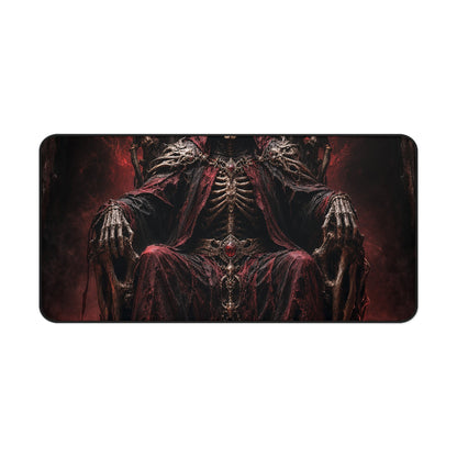 Skeletal King On Throne Of Bones - Dark Fantasy Gaming Desk Mat - Moikas