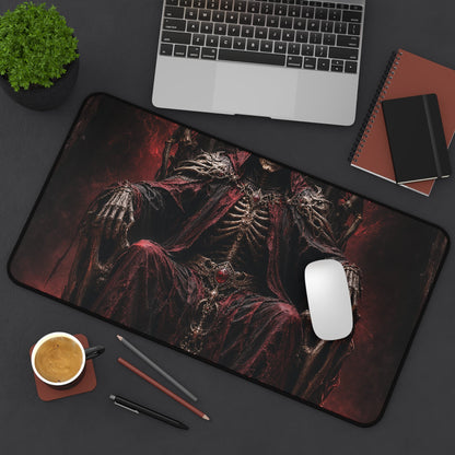 Skeletal King On Throne Of Bones - Dark Fantasy Gaming Desk Mat - Moikas