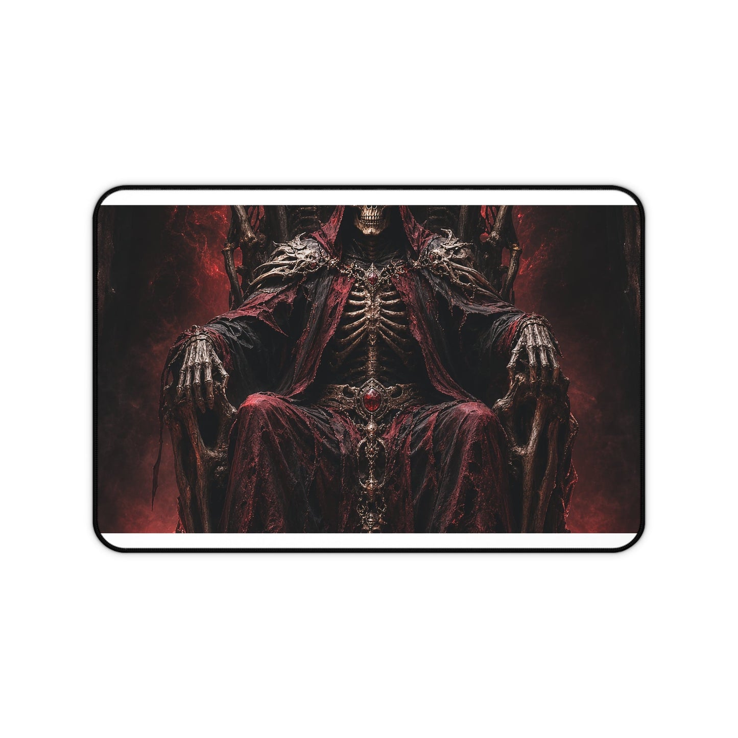 Skeletal King On Throne Of Bones - Dark Fantasy Gaming Desk Mat - Moikas