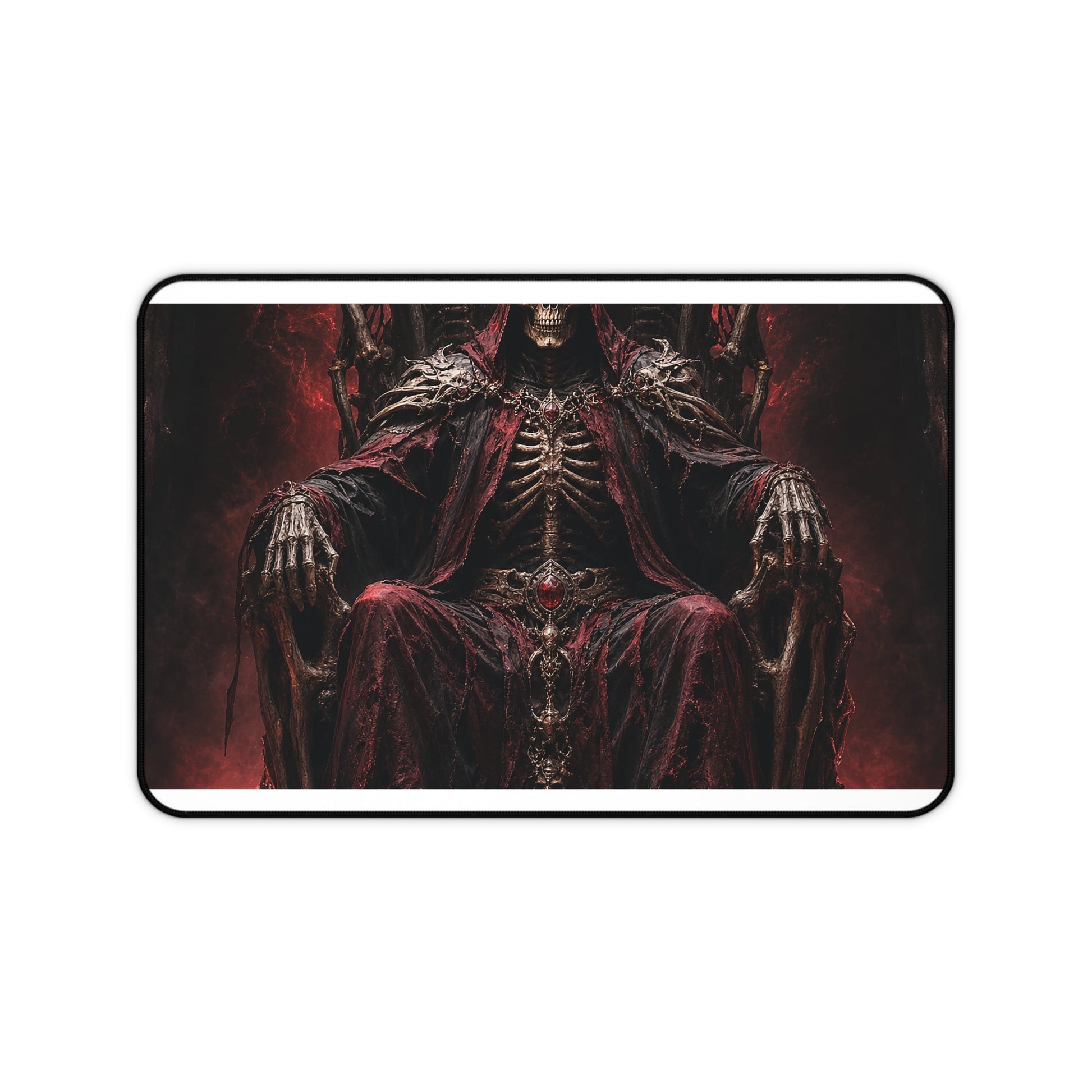 Skeletal King On Throne Of Bones - Dark Fantasy Gaming Desk Mat - Moikas