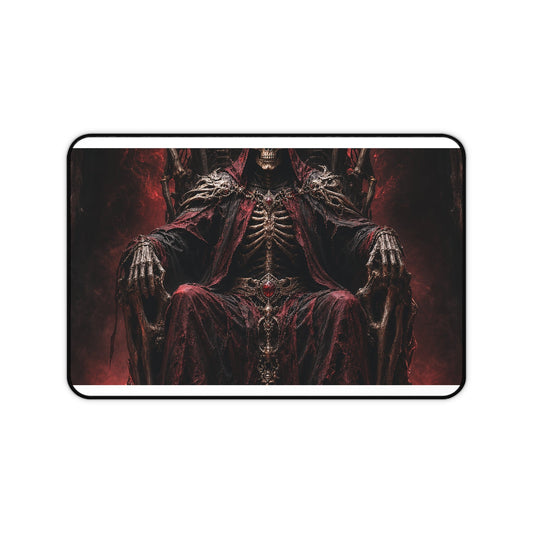 Skeletal King On Throne Of Bones - Dark Fantasy Gaming Desk Mat - Moikas