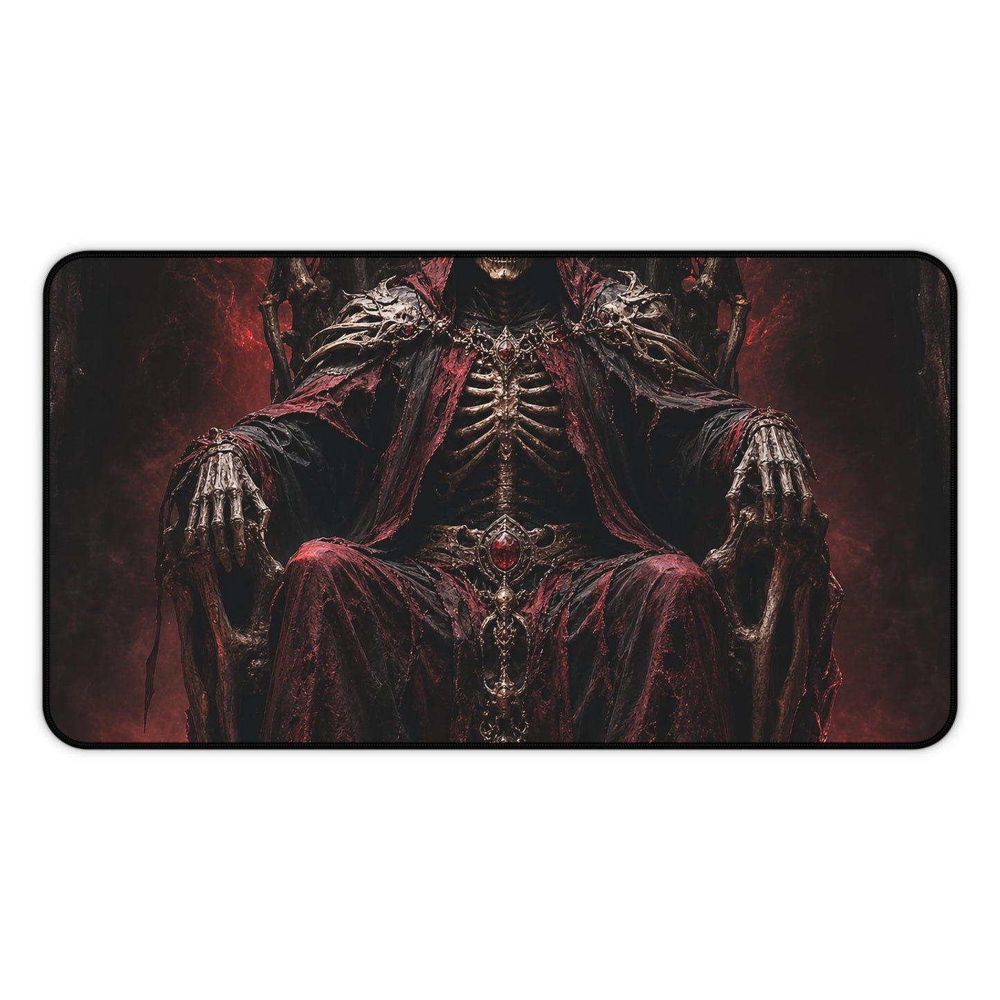 Skeletal King On Throne Of Bones - Dark Fantasy Gaming Desk Mat - Moikas