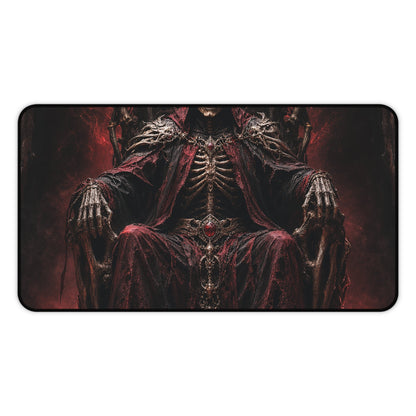 Skeletal King On Throne Of Bones - Dark Fantasy Gaming Desk Mat - Moikas