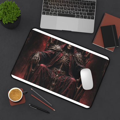 Skeletal King On Throne Of Bones - Dark Fantasy Gaming Desk Mat - Moikas