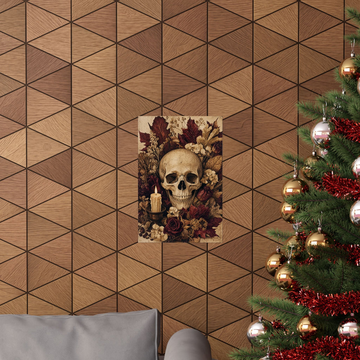 Skull Surrounded By Autumn Leaves - Dark Academia Art Print (Matte Poster) - Moikas