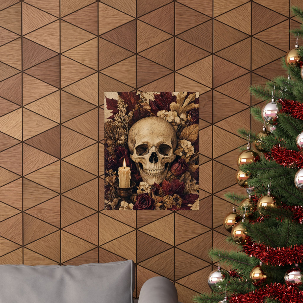 Skull Surrounded By Autumn Leaves - Dark Academia Art Print (Matte Poster) - Moikas