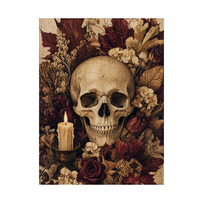 Skull Surrounded By Autumn Leaves - Dark Academia Art Print (Matte Poster) - Moikas