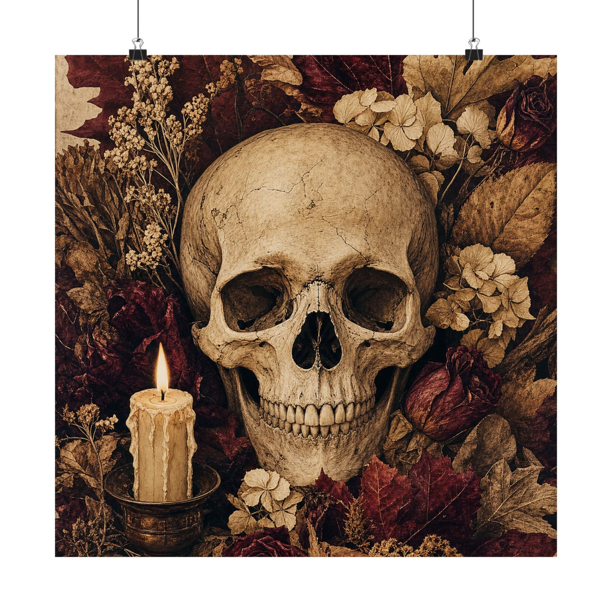 Skull Surrounded By Autumn Leaves - Dark Academia Art Print (Matte Poster) - Moikas