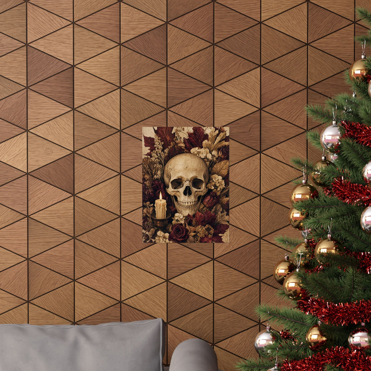 Skull Surrounded By Autumn Leaves - Dark Academia Art Print (Matte Poster) - Moikas