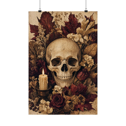 Skull Surrounded By Autumn Leaves - Dark Academia Art Print (Matte Poster) - Moikas