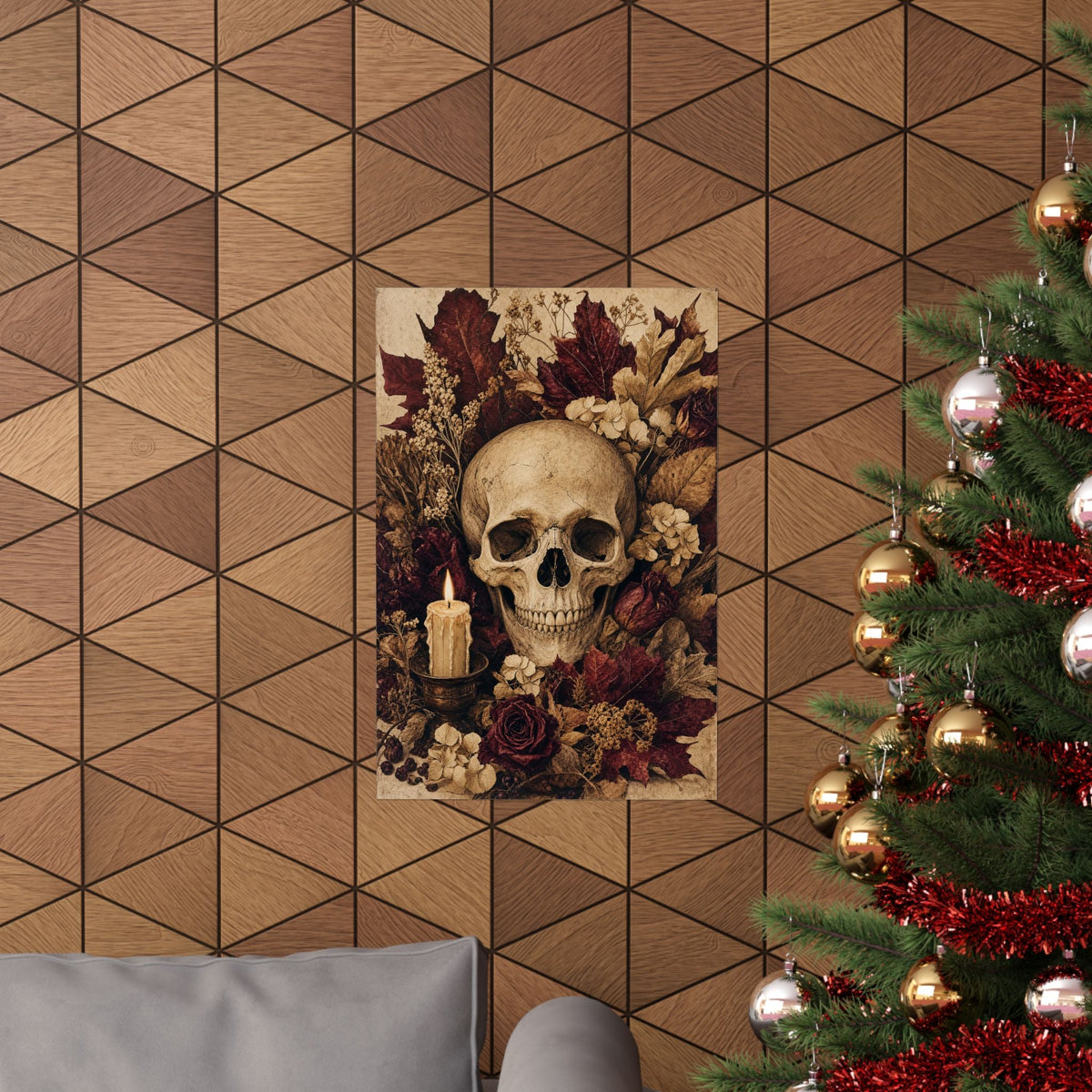Skull Surrounded By Autumn Leaves - Dark Academia Art Print (Matte Poster) - Moikas