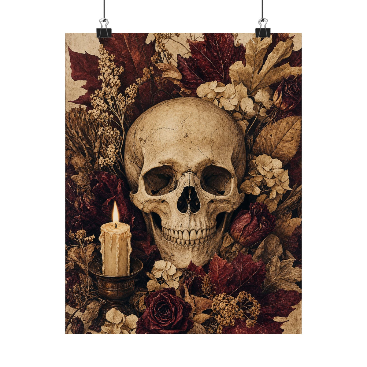 Skull Surrounded By Autumn Leaves - Dark Academia Art Print (Matte Poster) - Moikas