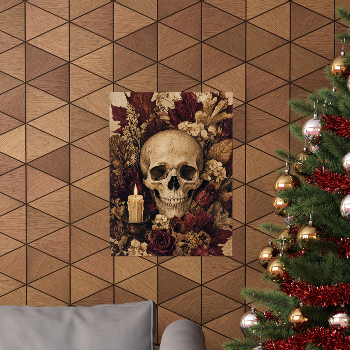 Skull Surrounded By Autumn Leaves - Dark Academia Art Print (Matte Poster) - Moikas