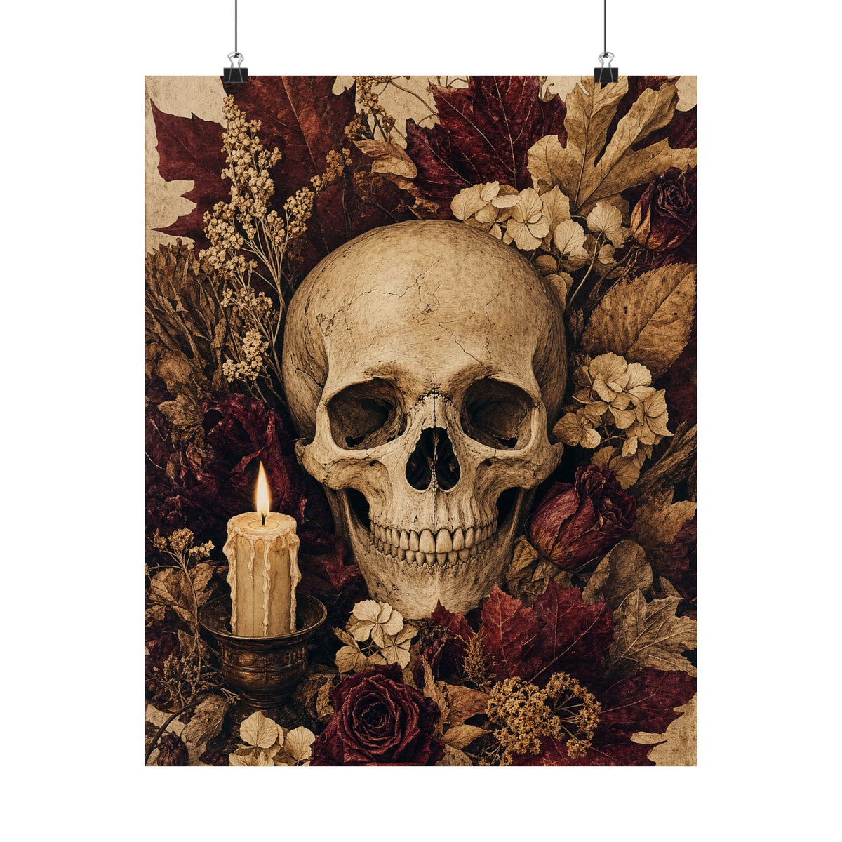 Skull Surrounded By Autumn Leaves - Dark Academia Art Print (Matte Poster) - Moikas