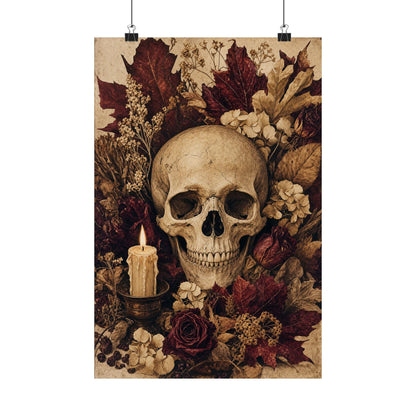 Skull Surrounded By Autumn Leaves - Dark Academia Art Print (Matte Poster) - Moikas
