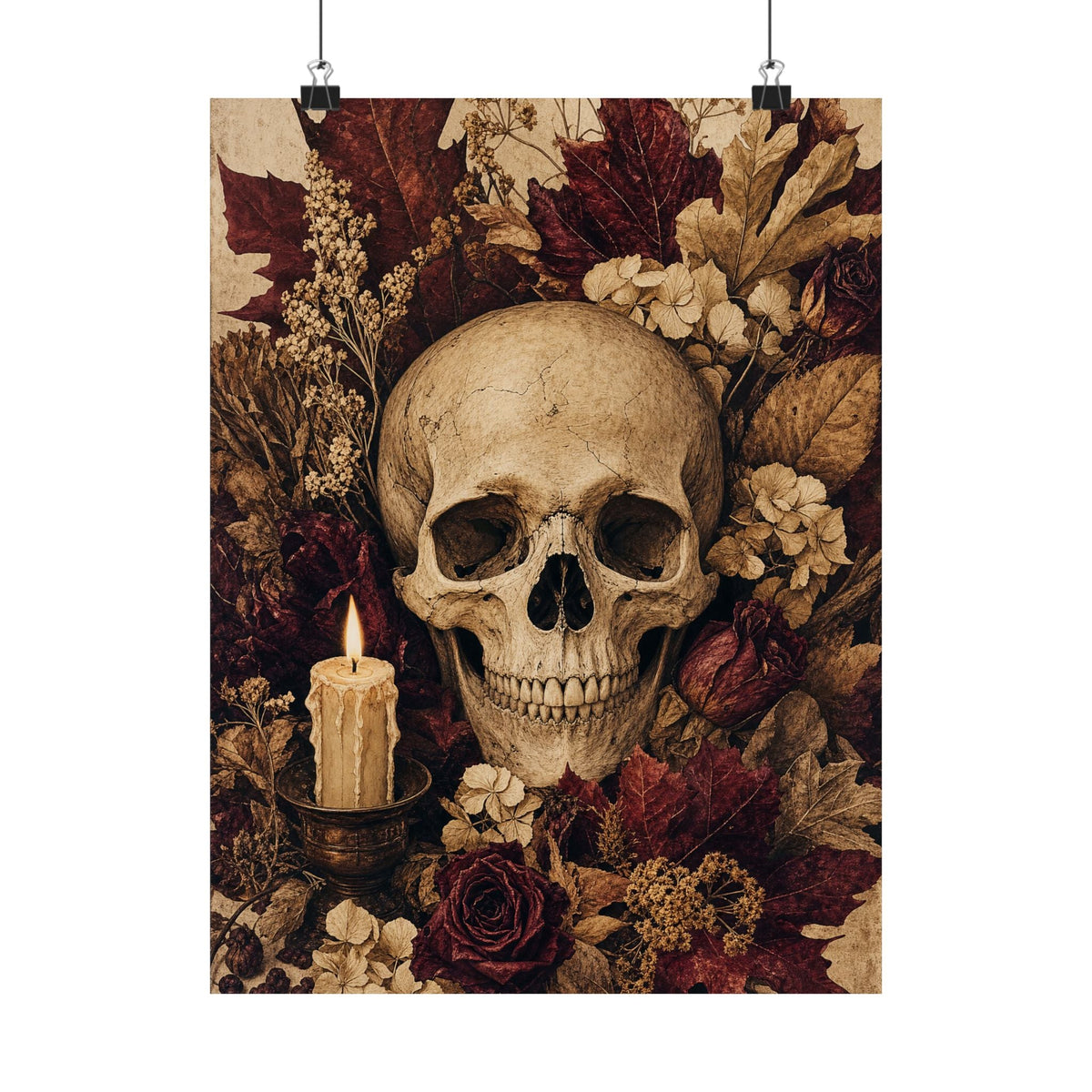 Skull Surrounded By Autumn Leaves - Dark Academia Art Print (Matte Poster) - Moikas