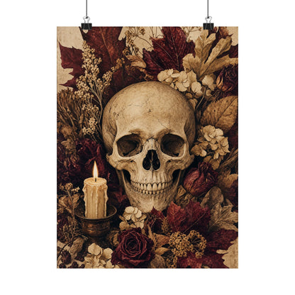 Skull Surrounded By Autumn Leaves - Dark Academia Art Print (Matte Poster) - Moikas