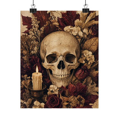 Skull Surrounded By Autumn Leaves - Dark Academia Art Print (Matte Poster) - Moikas