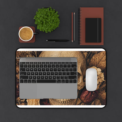 Skull Surrounded By Autumn Leaves - Dark Academia Gaming Desk Mat - Moikas