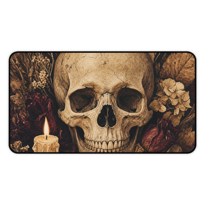 Skull Surrounded By Autumn Leaves - Dark Academia Gaming Desk Mat - Moikas