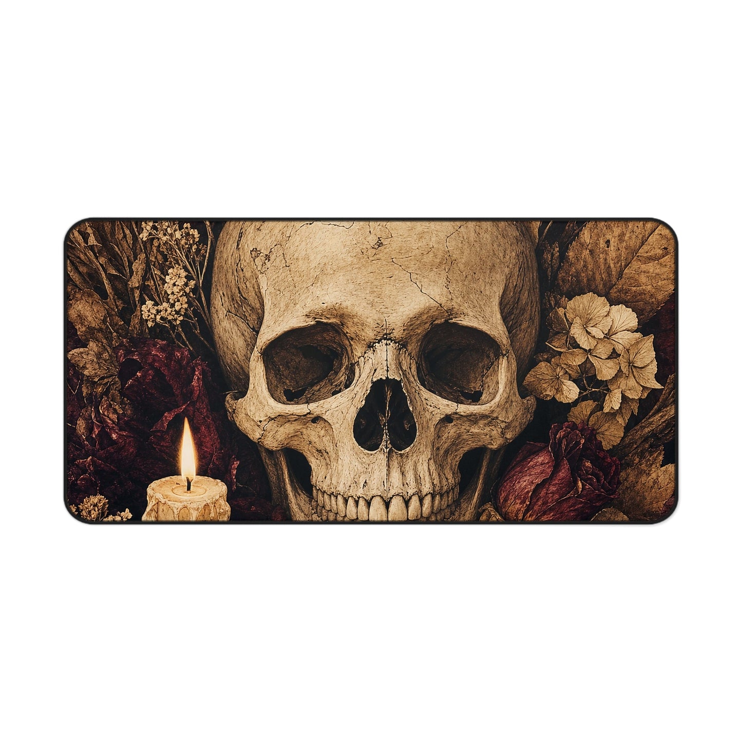 Skull Surrounded By Autumn Leaves - Dark Academia Gaming Desk Mat - Moikas