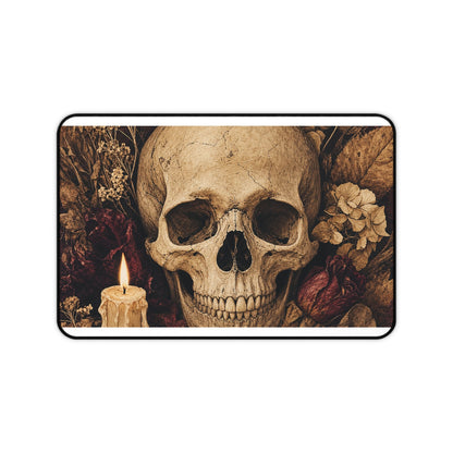 Skull Surrounded By Autumn Leaves - Dark Academia Gaming Desk Mat - Moikas