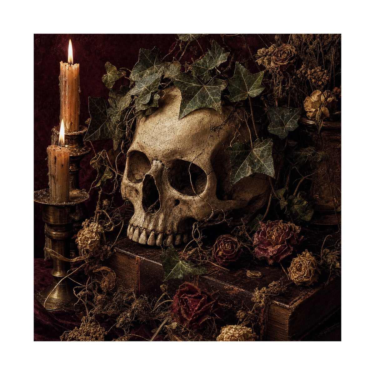 Skull With Crown Of Ivy - Dark Academia Art Print (Matte Poster) - Moikas